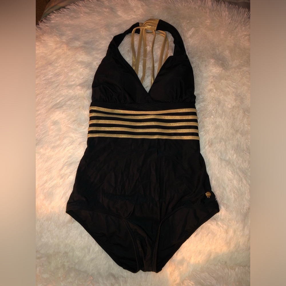 VENUS Lascana Black and Gold One-Piece Swimsuit - Picture 2 of 13